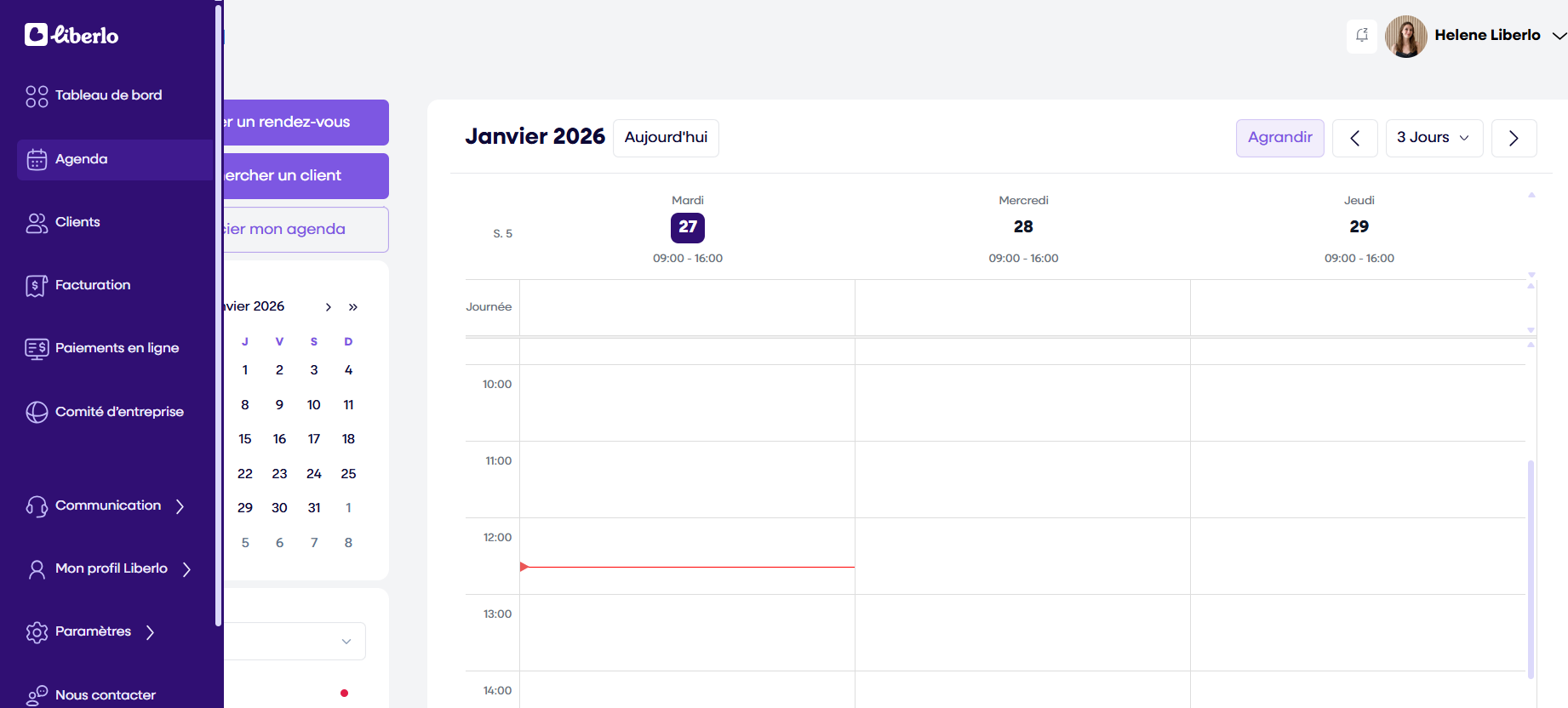 Onglet agenda Liberlo