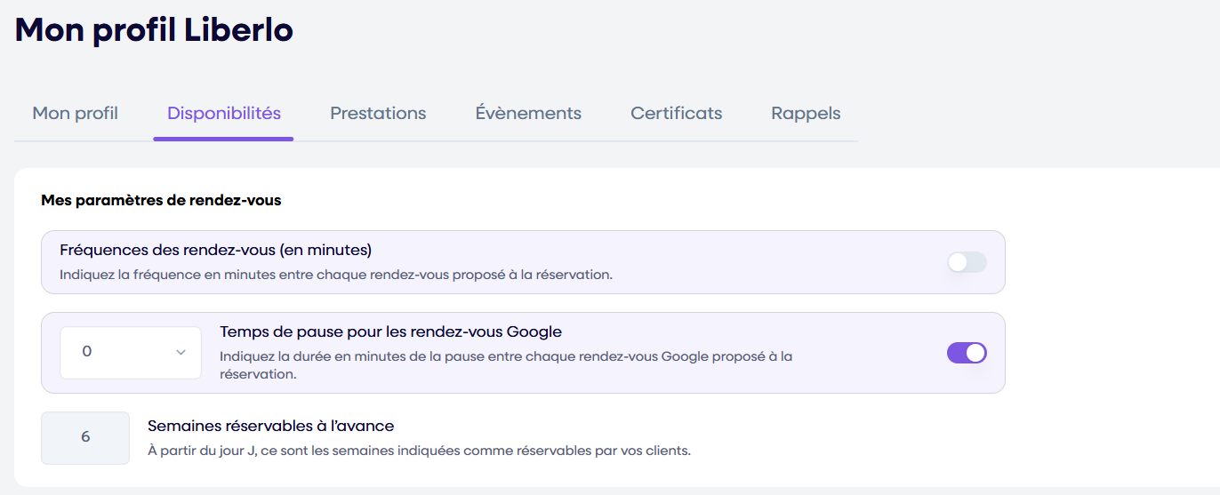 Options de disponibilités